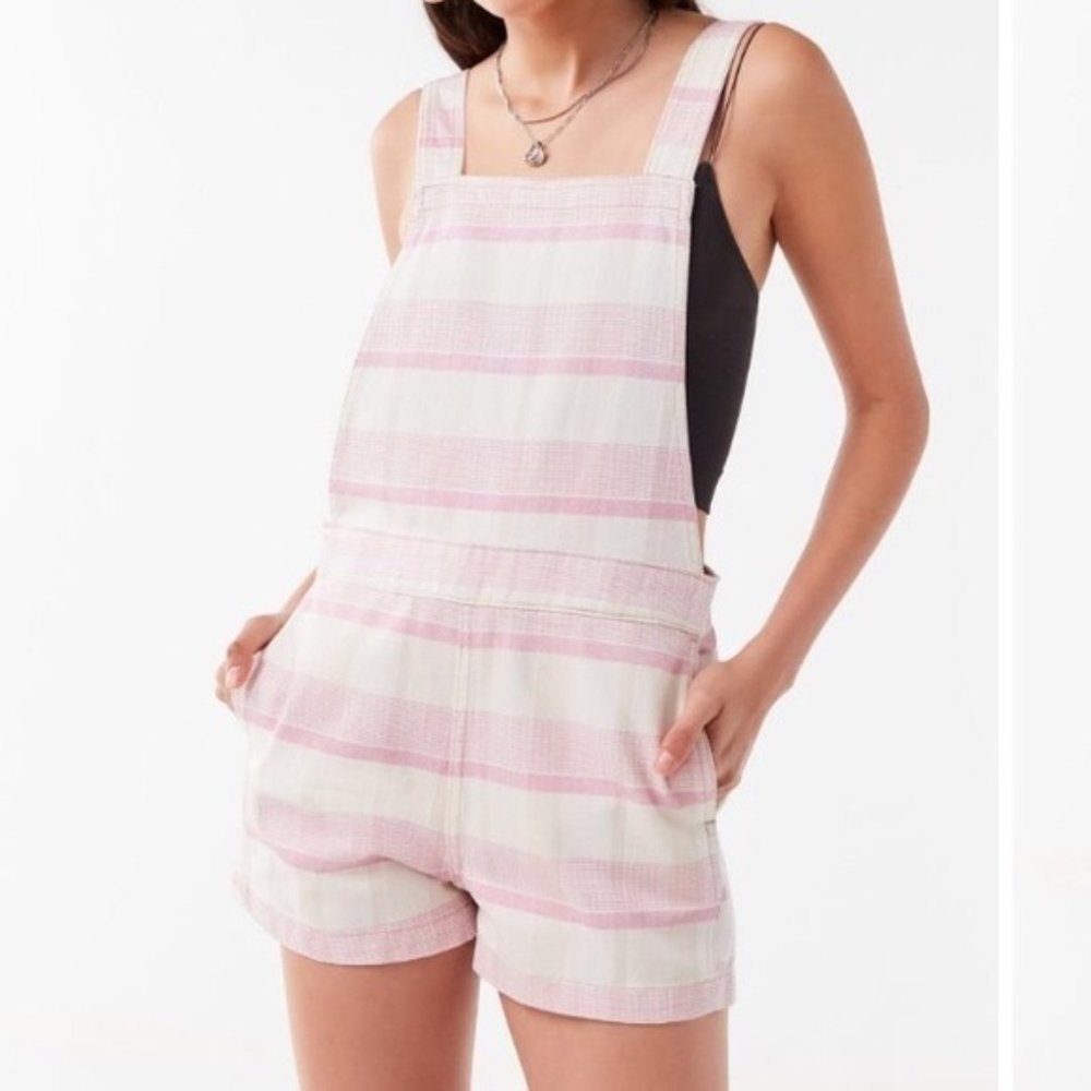 Urban Outfitters Pink & White Plaid Overall Shorts
